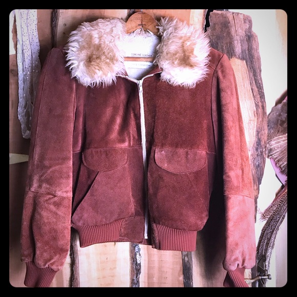 Vintage Jackets & Blazers - VINTAGE 70s Suede and Faux Fur Bomber Jacket S